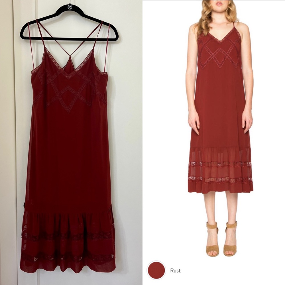 Willow and Clay spaghetti strap midi slip dress in rust XS